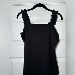 black cotton tank top w ruffle sleeves size M